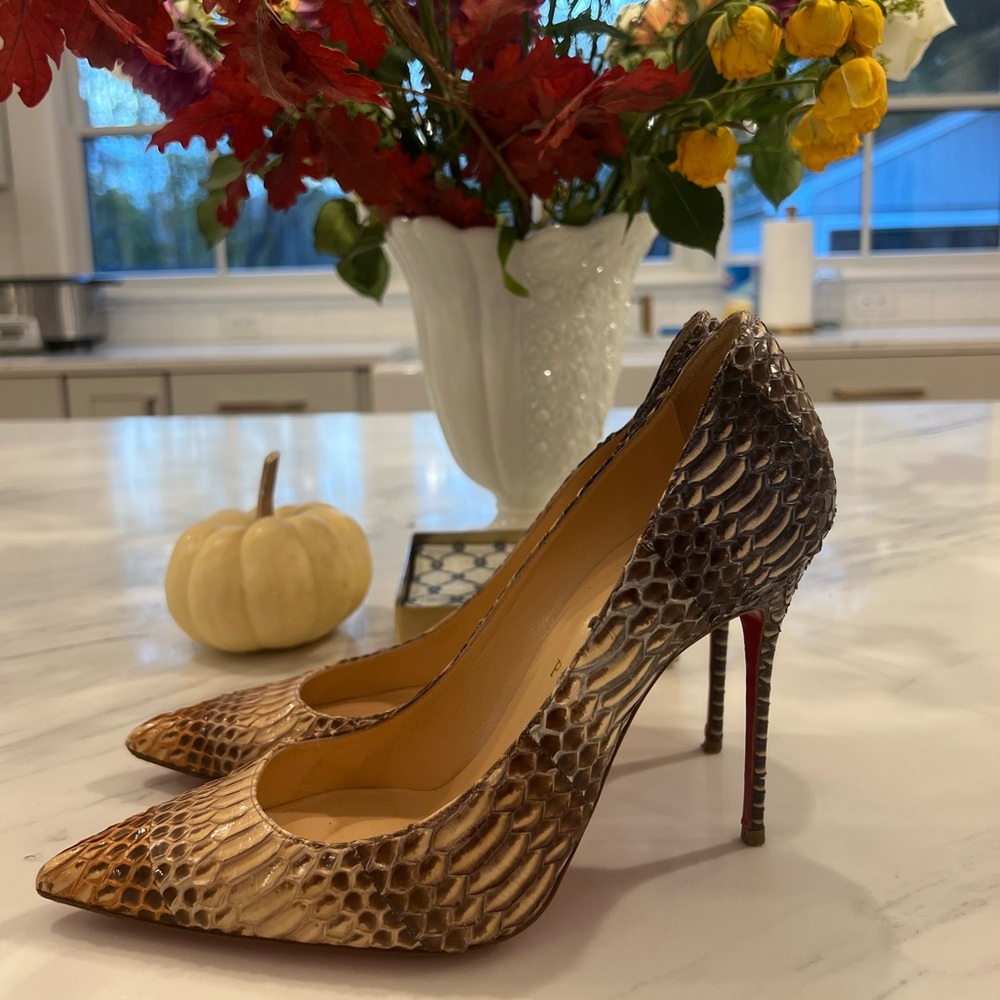 COPY - Size 39 Christian Louboutin So Kate Neutral Snake Skin 100m heels